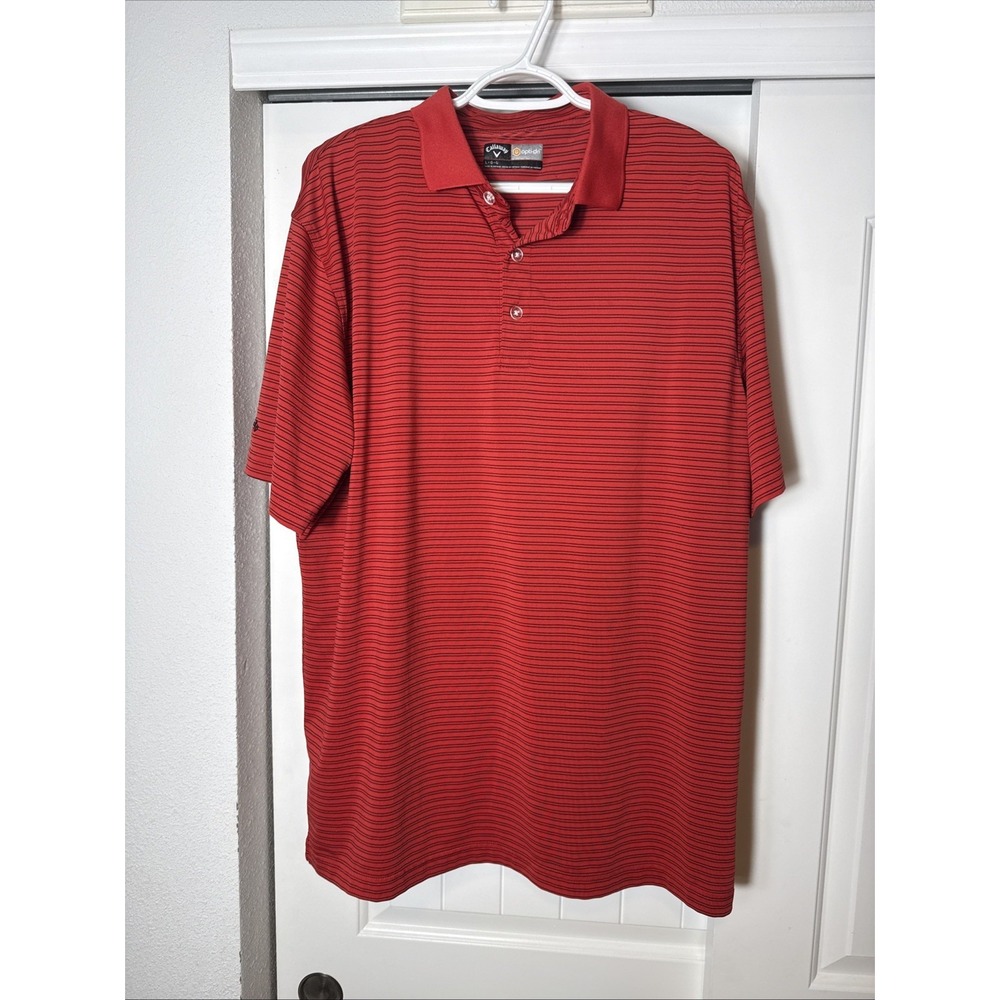 Callaway Opti-Dri L Red Black Striped‎ Golf Polo Shirt Moisture Wicking